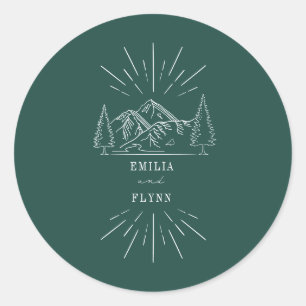 Mountains Line Art Emerald Wedding Classic Round S Sticker