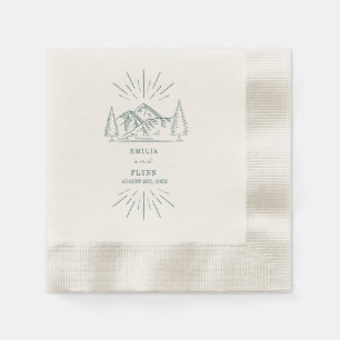 Mountains Line Art Emerald Wedding Napkin