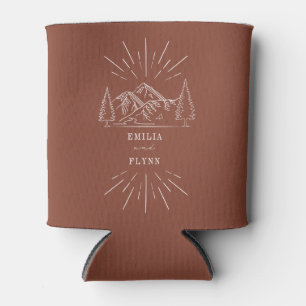 Mountains Line Art Terracotta Wedding  Can Cooler