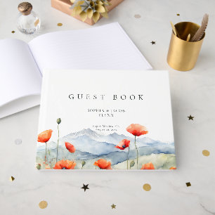 Mountains Meadow Summer Poppies Romantic Guest Book