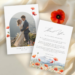 Mountains Meadow Summer Poppies Romantic Wedding Thank You Card