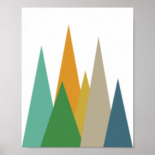 Mountains Mid Century Modern Green Blue Orange Poster
