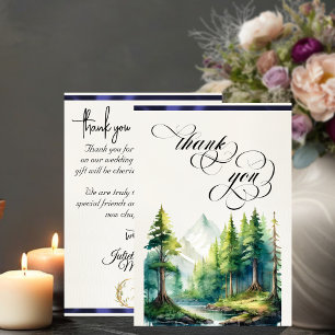 Mountains, Monogram & Calligraphy - Blue Thank You Card