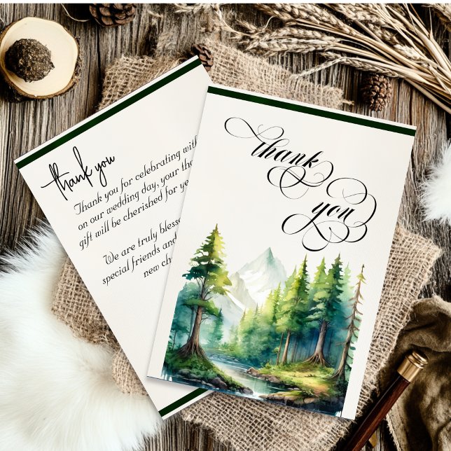 Mountains, Monogram & Calligraphy - Emerald Thank You Card (Creator Uploaded)