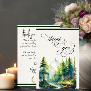 Mountains, Monogram & Calligraphy - Emerald Thank You Card