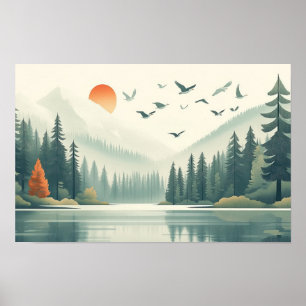 Mountains Nature Graphic Illustration Drawing Poster