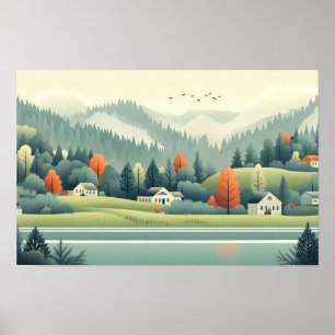 Mountains Nature Graphic Illustration Drawing Poster