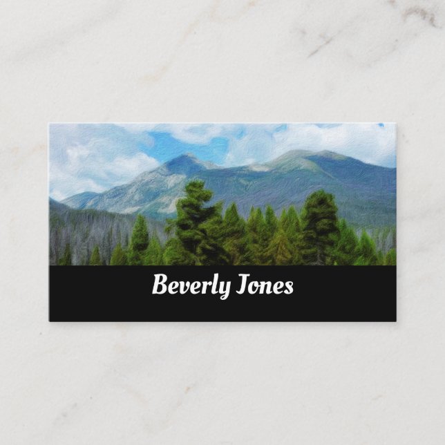 mountains nature landscape art on black custom business card (Front)