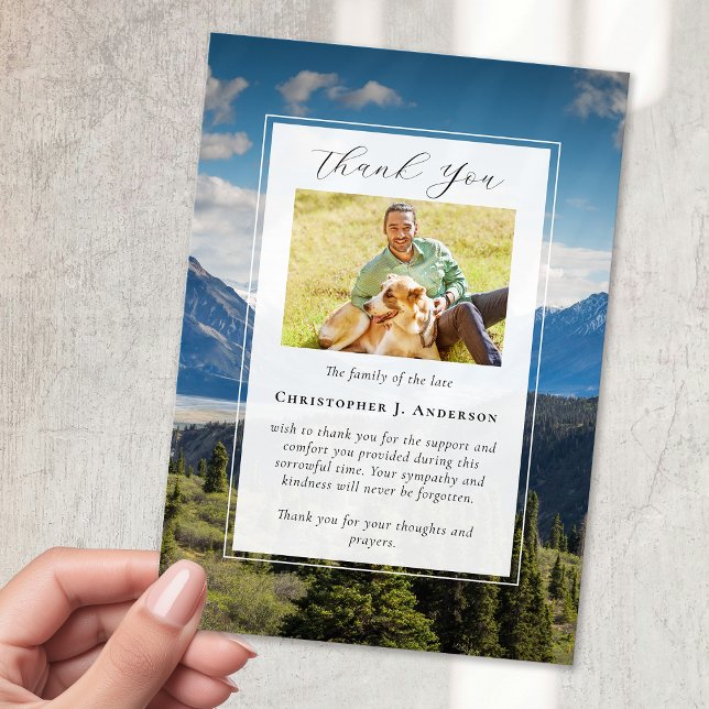 Mountains Nature Photo Sympathy Funeral Memorial Thank You Card (Creator Uploaded)