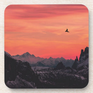 Mountains Orange Sunset Bird in Sky Coaster