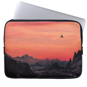 Mountains Orange Sunset Bird in Sky Laptop Sleeve