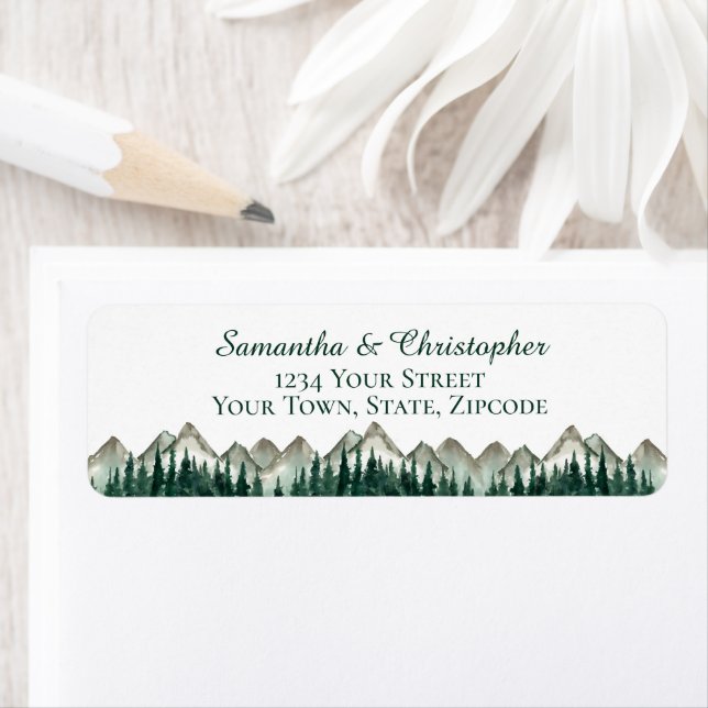 Mountains & Pine Small Wedding Return Address Label (Insitu)