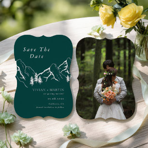 Mountains Pine Tree Emerald Photo Save The Date Invitation