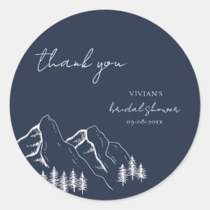Mountains Pine Tree Navy Blue Thank You Classic Round Sticker