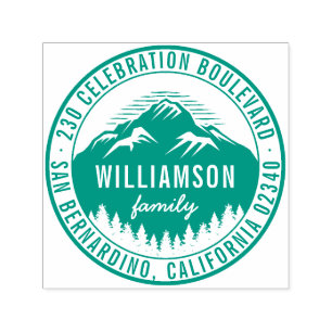 Mountains & Pine Trees Rustic Round Return Address Self-inking Stamp