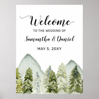 Mountains Pine Winter Wedding Welcome Sign