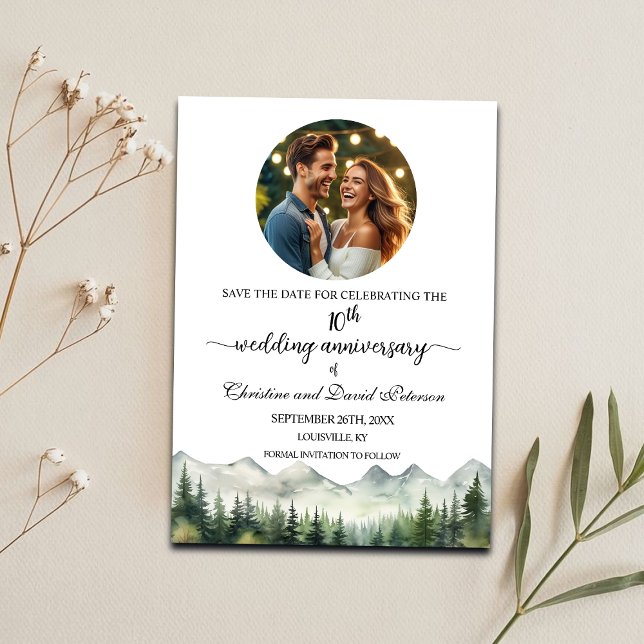 Mountains Pines 10th Wedding Anniversary Photo Save The Date (Creator Uploaded)