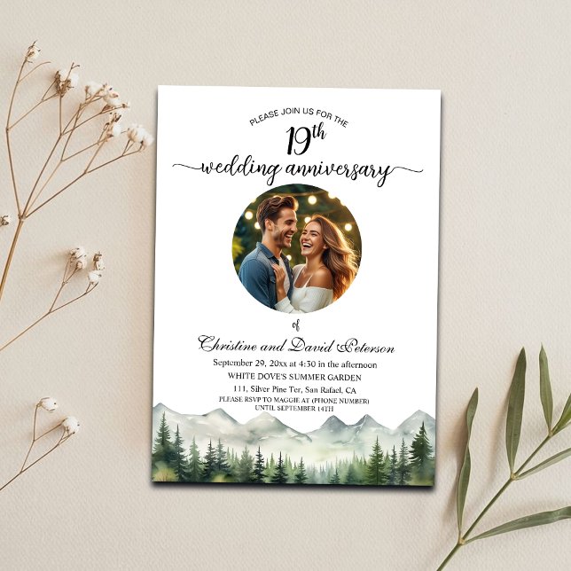 Mountains Pines 19th Wedding Anniversary Photo Invitation (Creator Uploaded)