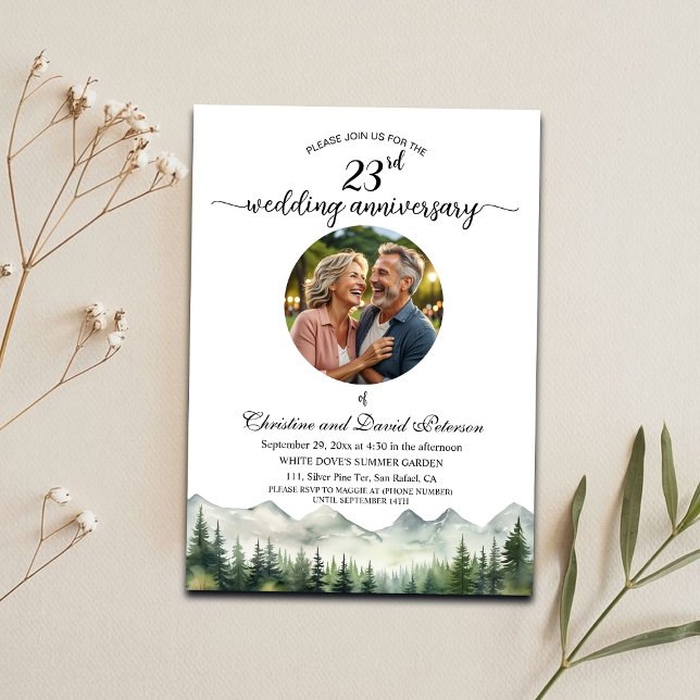 Mountains Pines 23rd Wedding Anniversary Photo Invitation (Creator Uploaded)