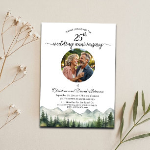 Mountains Pines 25th Wedding Anniversary Photo Invitation