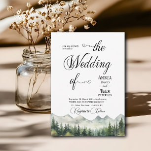 Mountains Pines Elegant Calligraphy Wedding Invitation