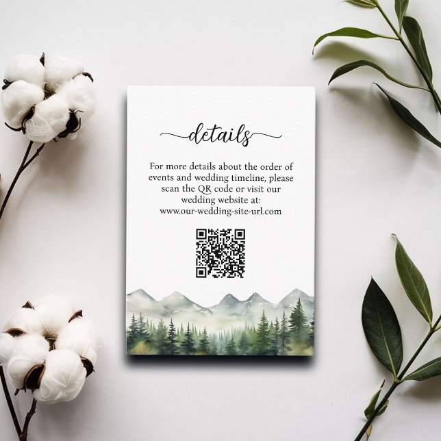 Mountains Pines QR Code Wedding Details Enclosure Card (Creator Uploaded)
