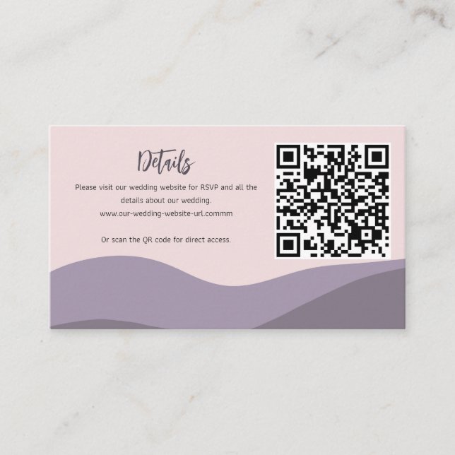 Mountains QR code purple modern details wedding Enclosure Card (Front)