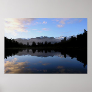 Mountains Reflected Over Lake Matheson New Zealand Poster