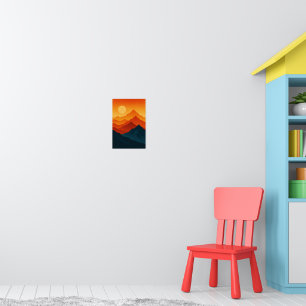 Mountains retro landscape illustration red blue  poster