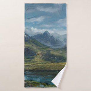 Mountains river grass pasture bath towel