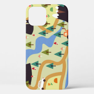 Mountains, rivers, forest, car pattern. iPhone 12 case