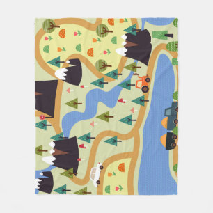 Mountains, rivers, forest, car pattern. fleece blanket
