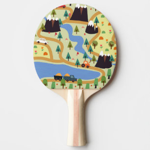 Mountains, rivers, forest, car pattern. ping pong paddle