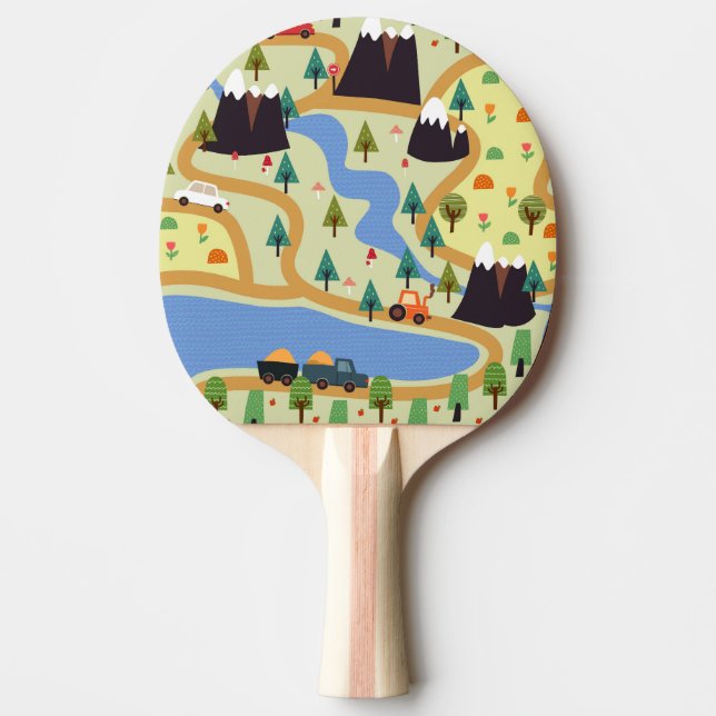 Mountains, rivers, forest, car pattern. ping pong paddle (Front)