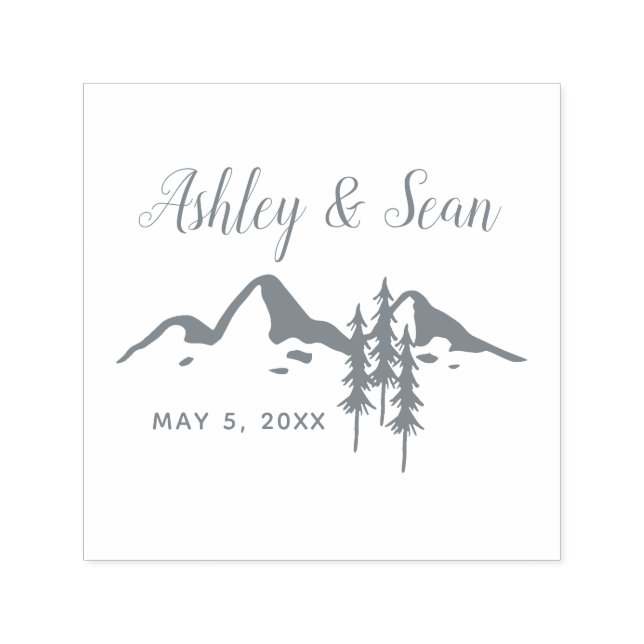 Mountains Rustic Wedding Monogram Self-inking Stamp (Design)