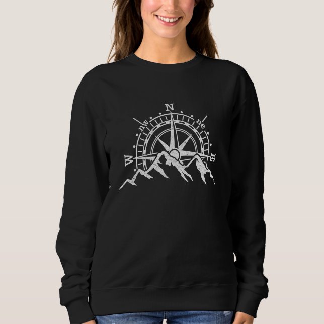 Mountains Scene And Compass Rose Adventure Sports Sweatshirt (Front)