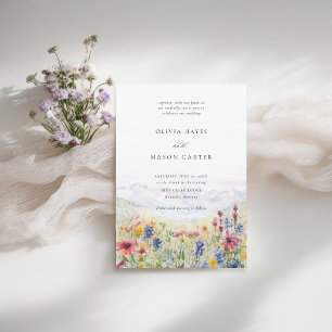 Mountains Scene Rustic Meadow Wildflowers Wedding Invitation