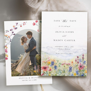 Mountains Scene Rustic Meadow Wildflowers Wedding Save The Date