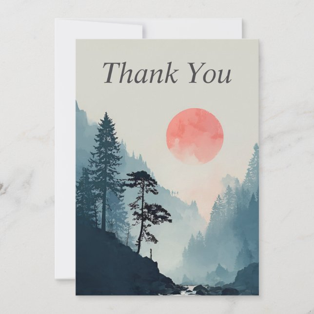 Mountains & Setting Sun Thank You Card (Front)