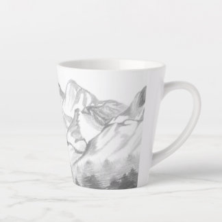 Mountains Sketched in Pencil on Latte Mug