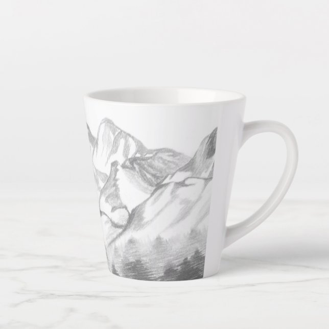 Mountains Sketched in Pencil on Latte Mug (Right)