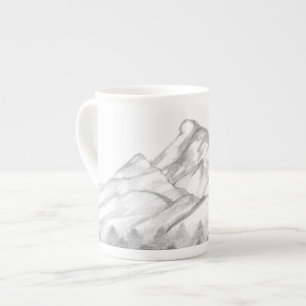 Mountains Sketched in Pencil on Latte Mug