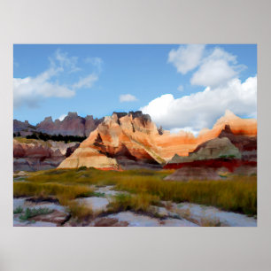Mountains & Sky in Badlands N.P.- Realism Poster