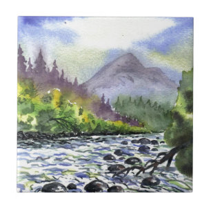 Mountains Sky Painting Destiny Artistic Nature Ceramic Tile