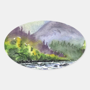 Mountains Sky Painting Destiny Artistic Nature Oval Sticker