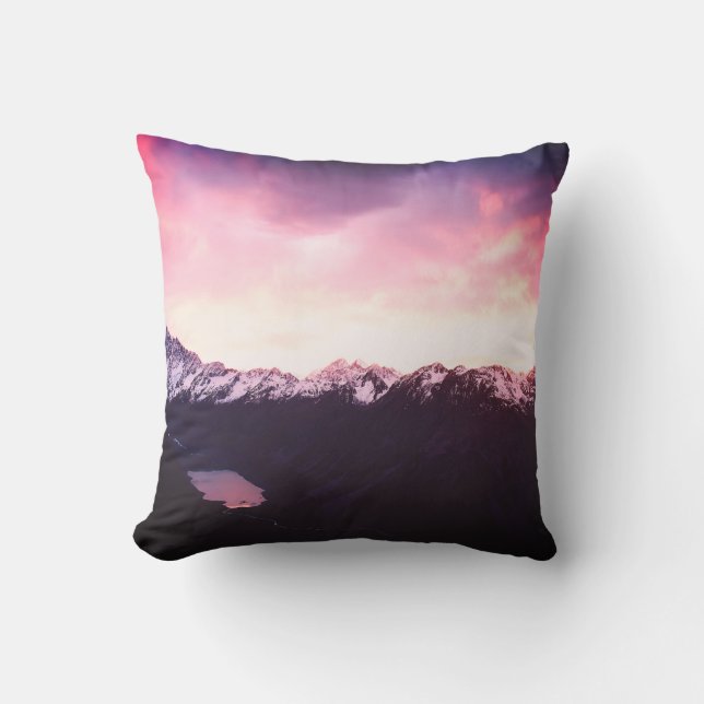 *~* Mountains Sky Purples Pinks & Lavender Photo Cushion (Front)