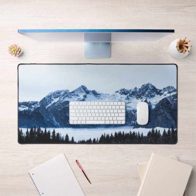 Mountains, spruce forest and clouds desk mat (Office 1)