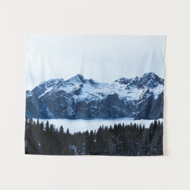 Mountains, spruce forest and clouds tapestry (Front (Horizontal))