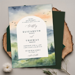Mountains Sunrise Dream Boho Frame Wedding Invitation