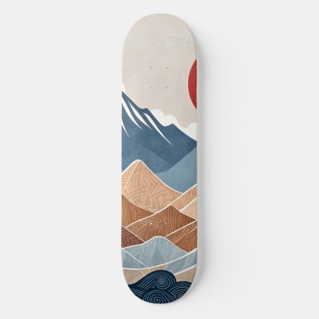 Mountains Sunset Beauty Skateboard (Front)